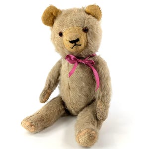 Vintage Teddy Bear well loved 1950s made in Germany with working squeaker 12 inches tall