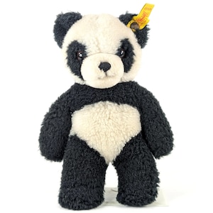 Steiff Toldi ours panda avec carte d'identité vintage 1986 20 cm noir blanc