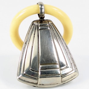 Art Deco Silver Rattle 1920s Vintage Bell Shaped with Grasping Ring