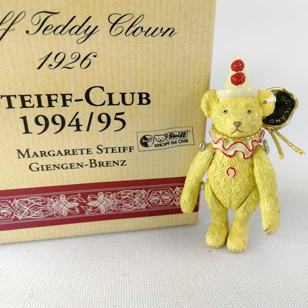 Steiff Club Teddy Clown Pewter Miniature Jointed Mib Vintage