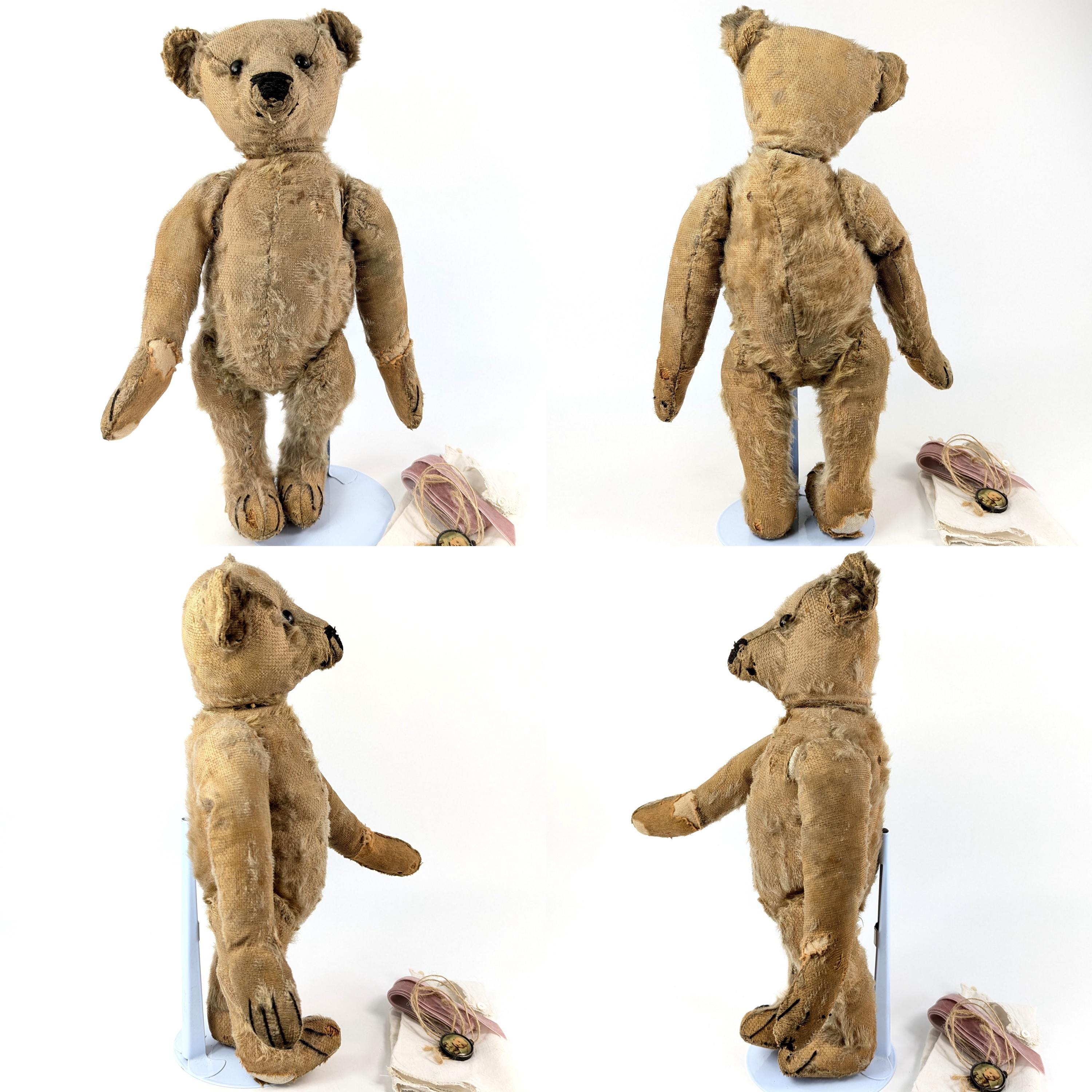 Antique Teddy Bear 13 Inches 1910s Made by Strunz Boot Button Eyes