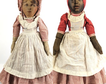 Antique Topsy Turvy Flip Doll Cloth 1890s Horsman Bruckner lithographed faces