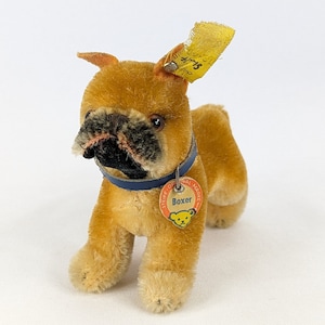 Steiff Boxer Dog standing all IDs smallest 4 inches vintage produced 1954 to 1958