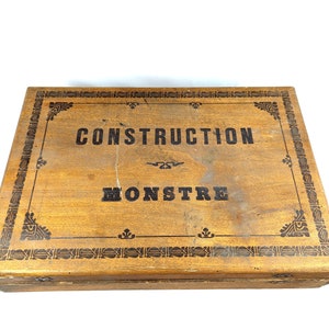 Antique French Wooden Building Set in Original Box Large Art Nouveau Blocks Bricks Pillars Arches