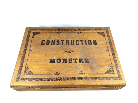Antique French Wooden Building Set in Original Box Large Art Nouveau Blocks Bricks Pillars Arches