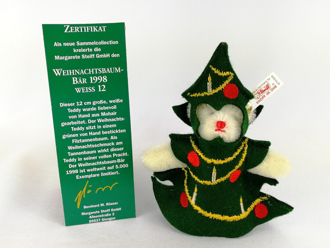Steiff Christmas Tree Teddy Bear Ornament Mint 4 Inches Vintage