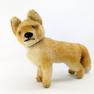 Etiqueta de identificação de zona dos EUA Steiff Fox, 5 polegadas de altura, vintage, produzido de 1949 a 1953, com cabeça giratória