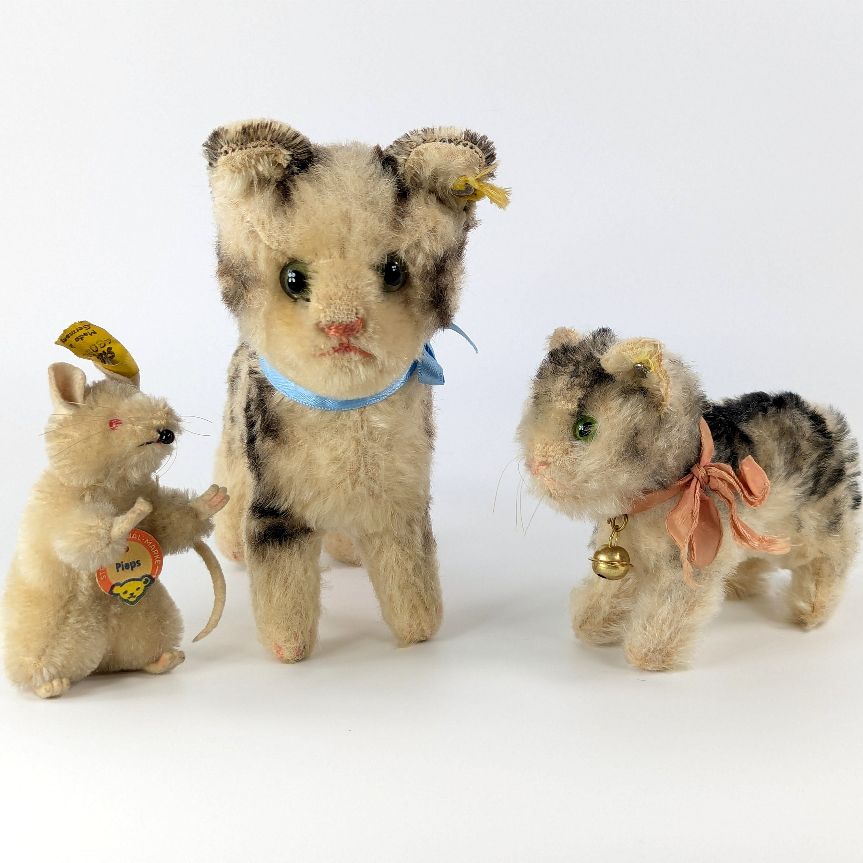 Steiff Cat Tabby With Ear Button and Original Bow Vintage 1953 to