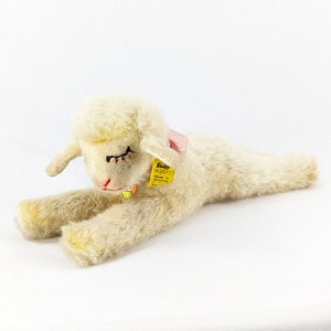 Steiff Floppy Lamby toutes les cartes d'identité, mouton endormi 25 cm de long, vintage 1968 à 1971