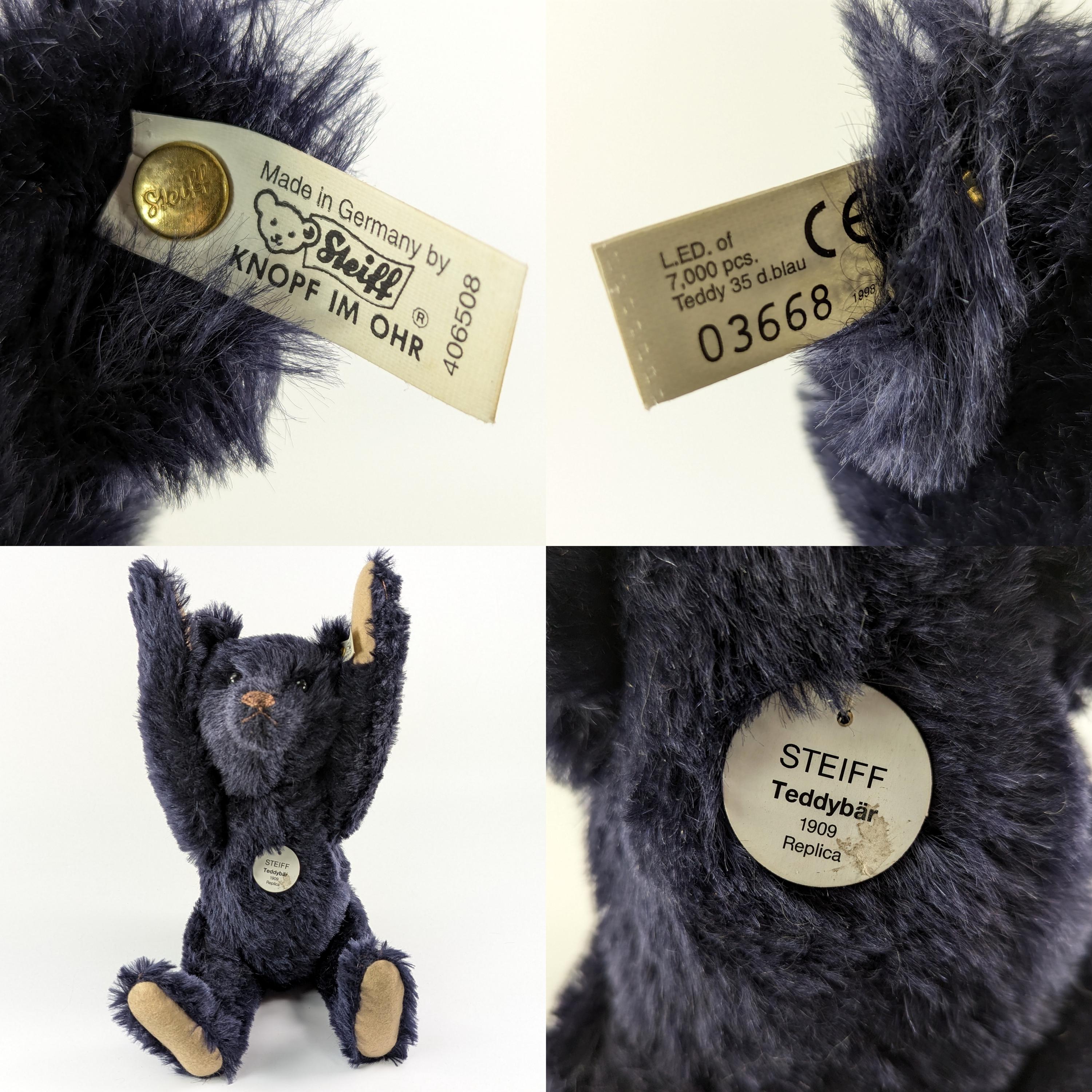 Steiff Teddy Bear 1909 Replica All Ids Midnight Blue 14 Inches
