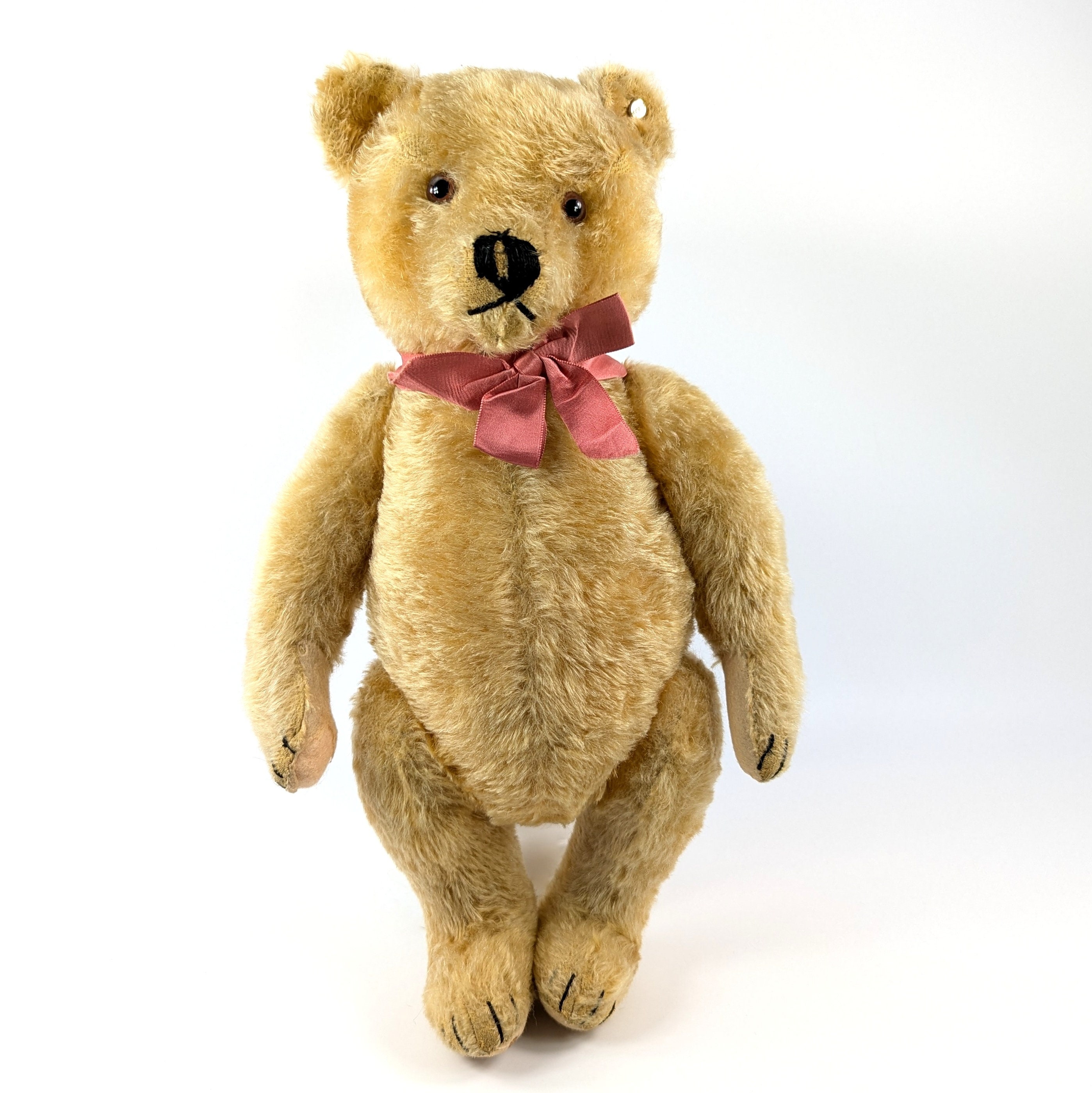 Yellow Steiff Teddy Bear With ID 17 Inches Vintage Produced