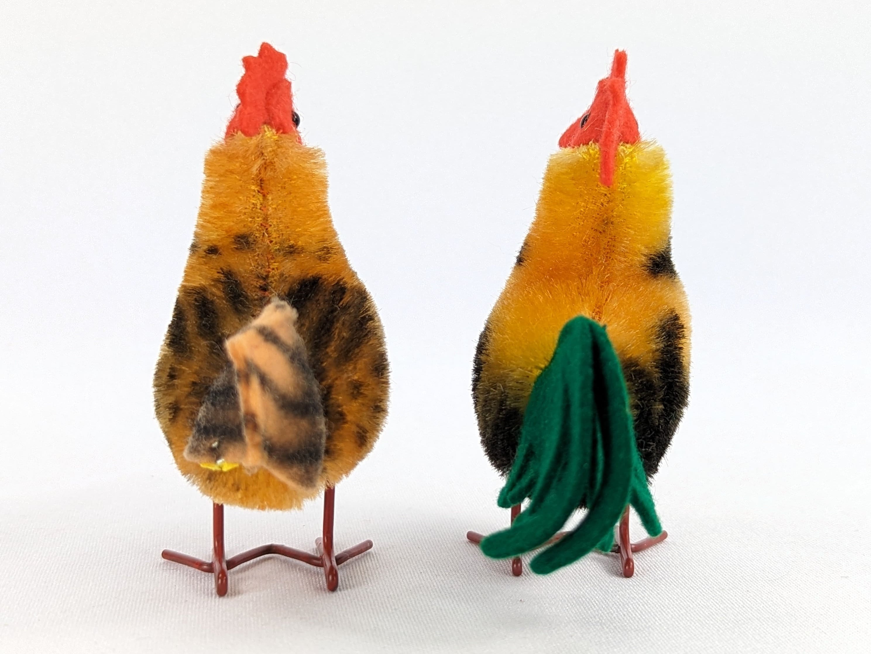 シュタイフ 雌鶏と雄鶏 ID付き 4インチ 鳥 ワイヤー脚 ヴィンテージ
