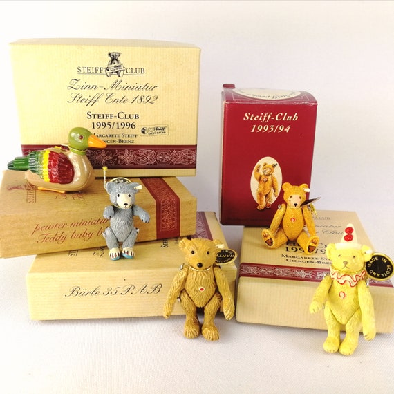 Steiff Club Baerle 35 PAB Pewter Miniature Jointed Mib Vintage