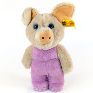 Steiff Pig Toldi with IDs and squeaker 1980s vintage 9 inches