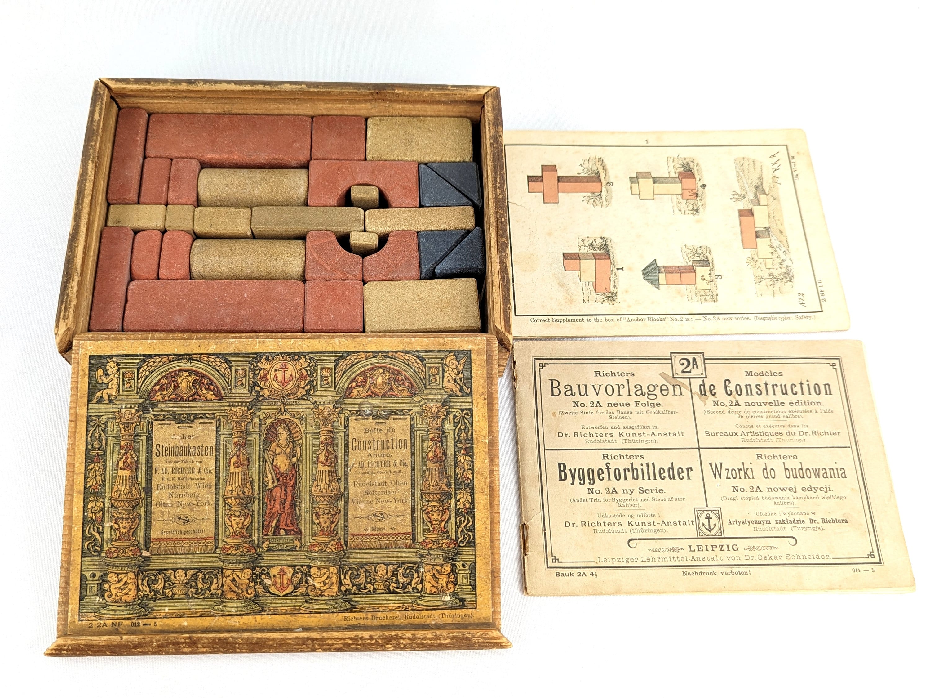 Anker stone building block set from 1901 No 2 complete regular caliber original wooden box
