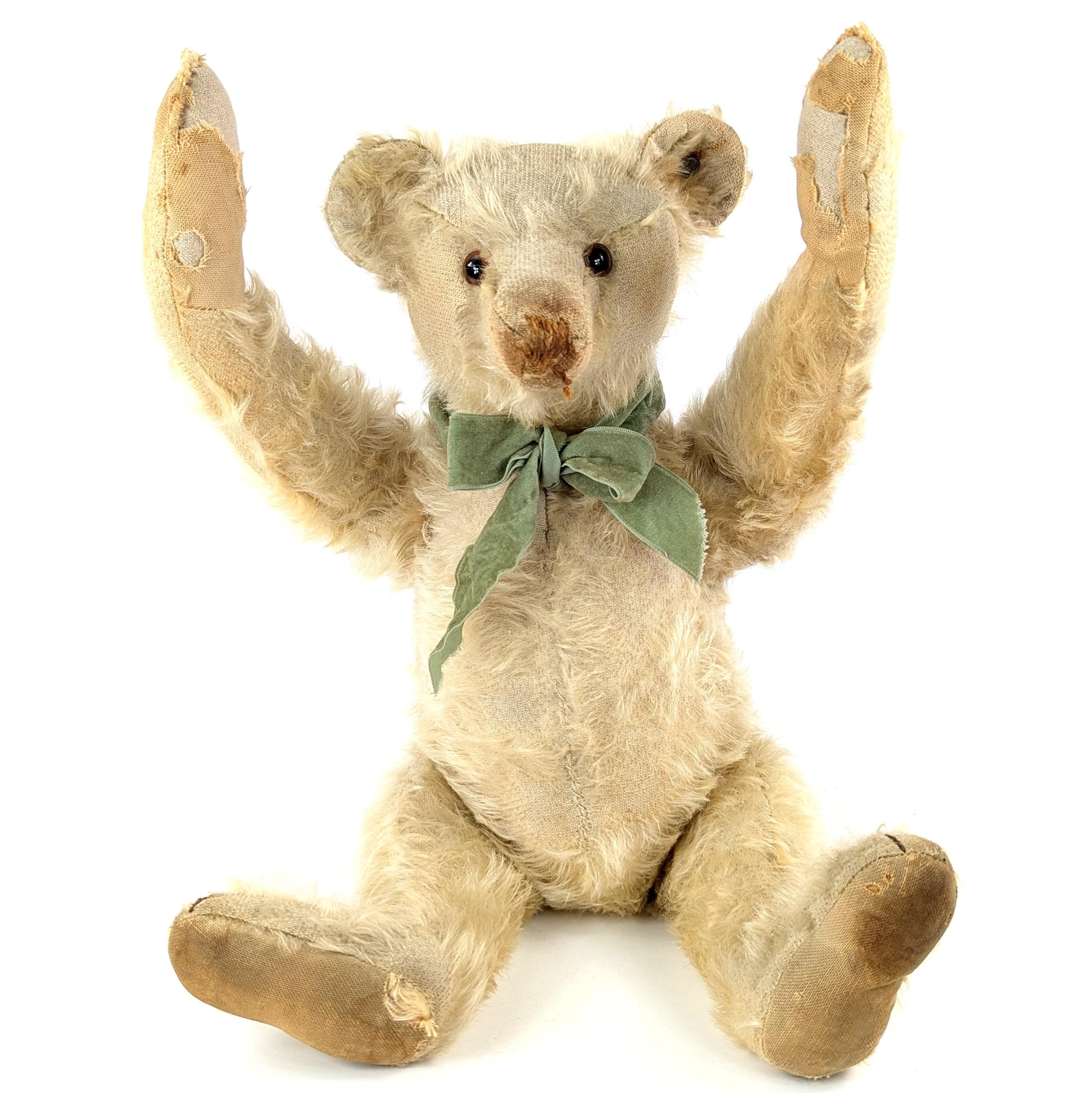 Ancien Ours Steiff 27cm, Années 50, Beige, Avec Bouton, Et Figurines Bois (cochon, Chèvre)