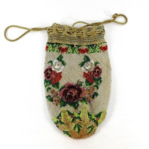 Jugendstil Perlen Taschensack mit Rosenmotiv Muster Luxus Accessoire für große Puppe