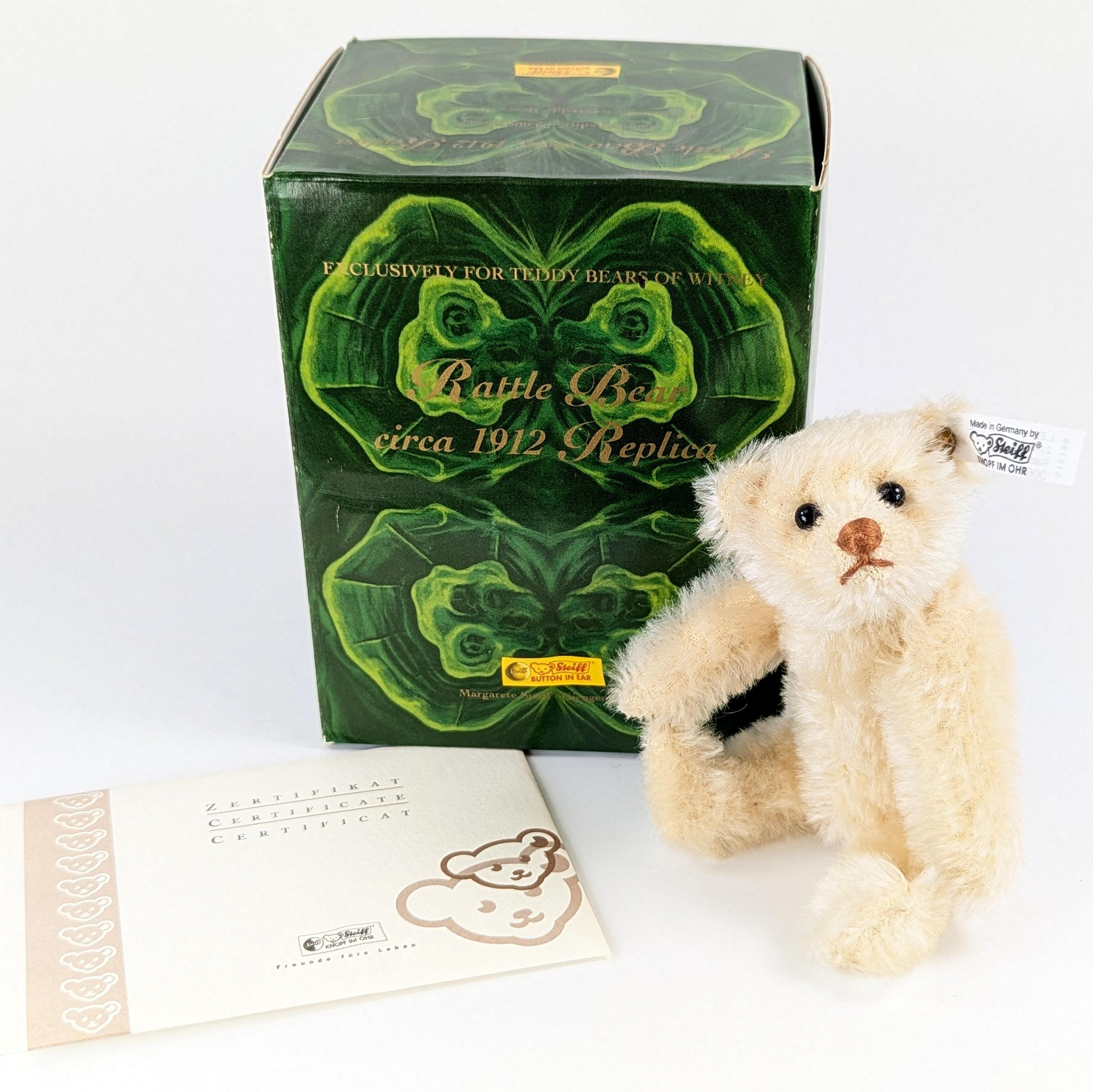 Steiff Rattle Bear 1912 White 5 Inches Vintage Replica 2005