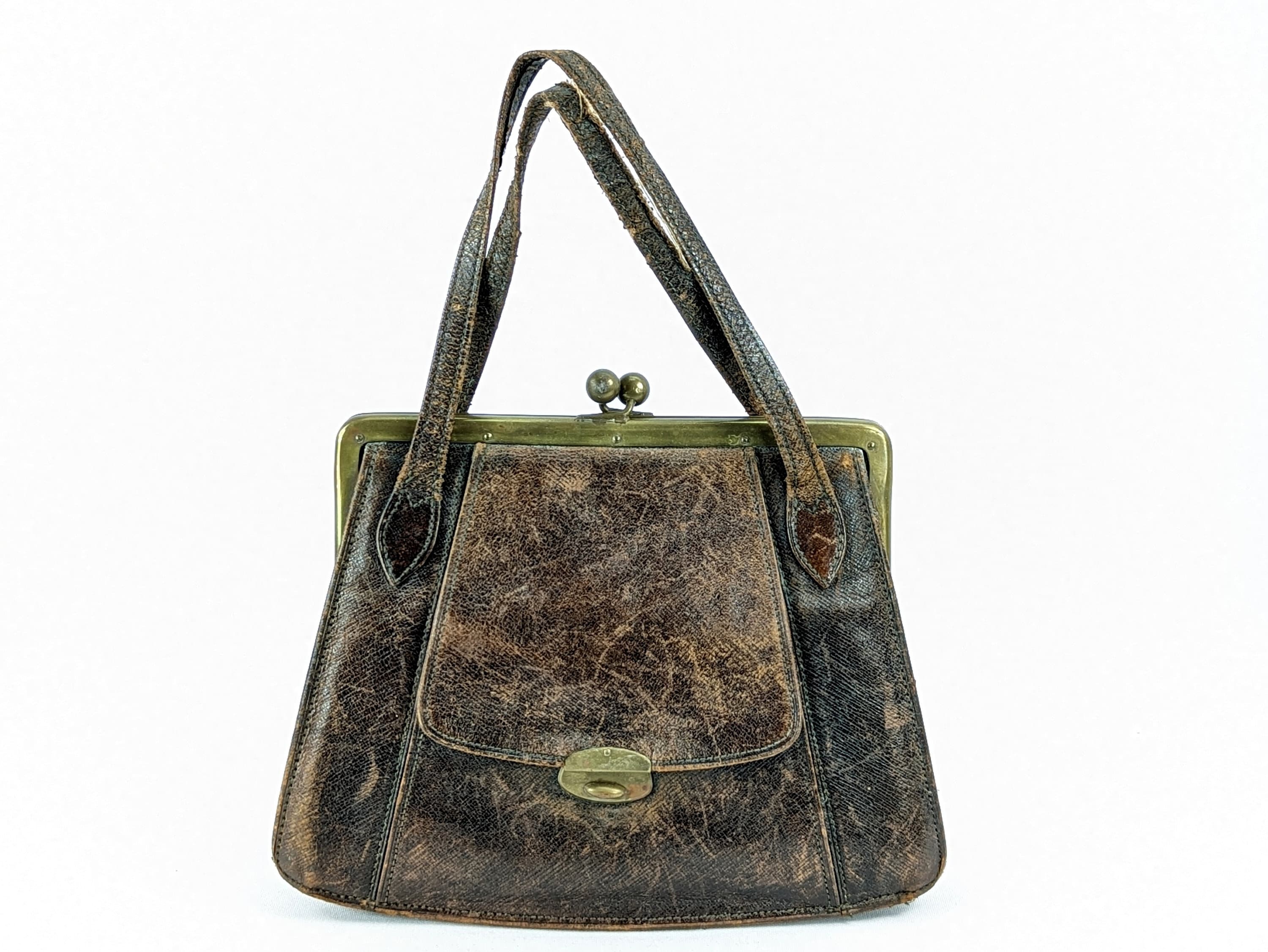 バッグ 19th Antique Purse Bag Antique Leather Handbag Purse 1910s to 1920s Small 8 by 6