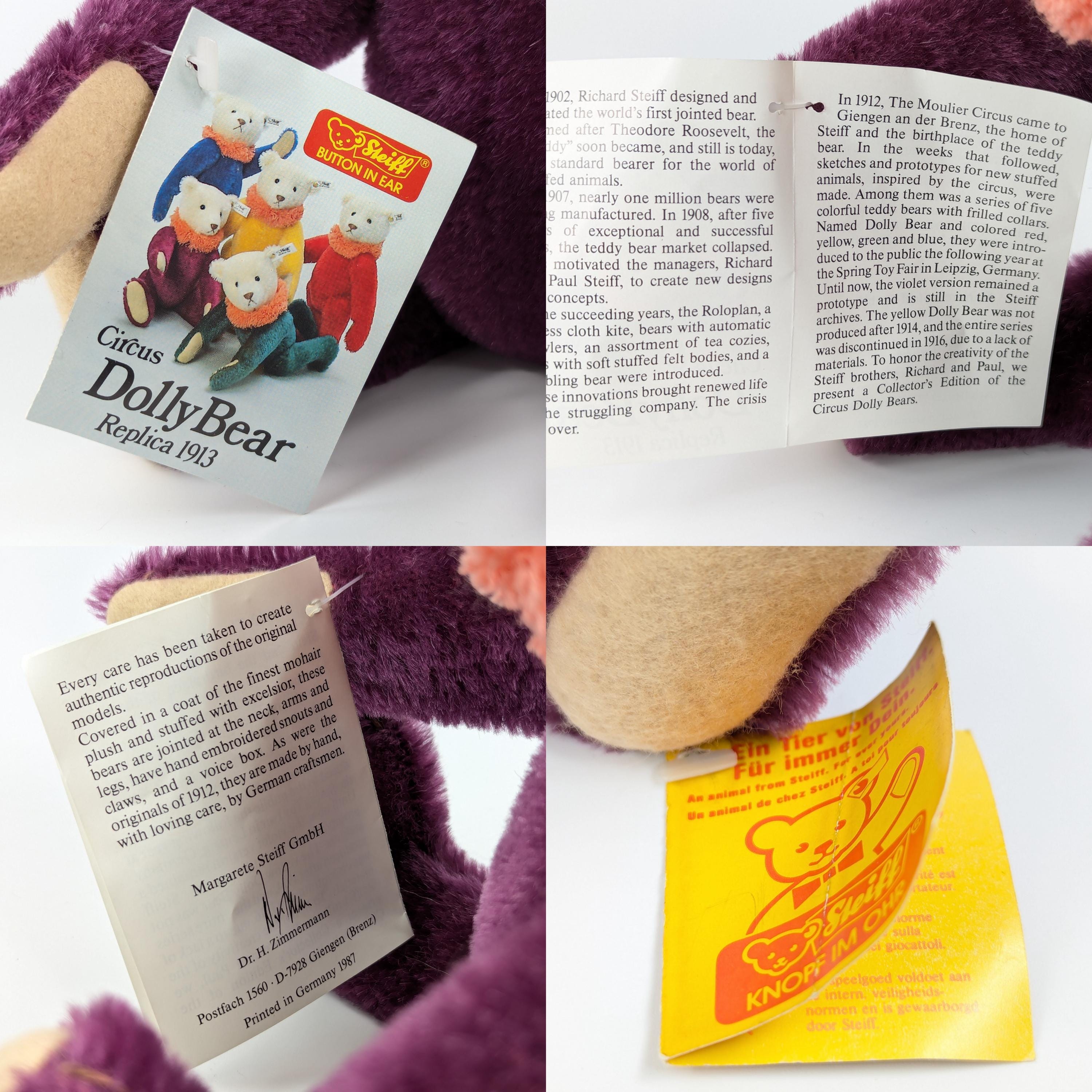 Steiff Teddy Bear Circus Dolly Violet All Ids 1913 Replica Vintage