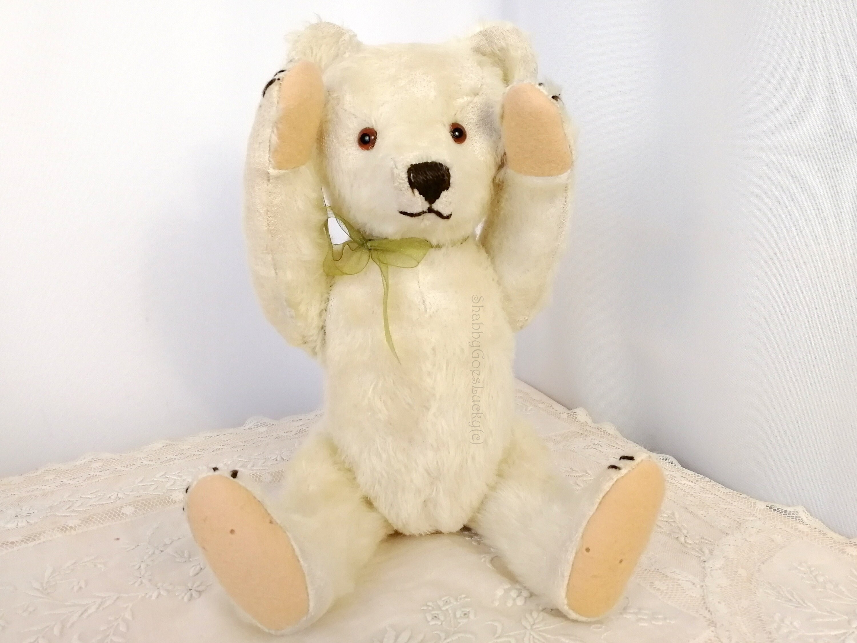 White Steiff Teddy Bear With US Zone Tag 11 Inches Vintage