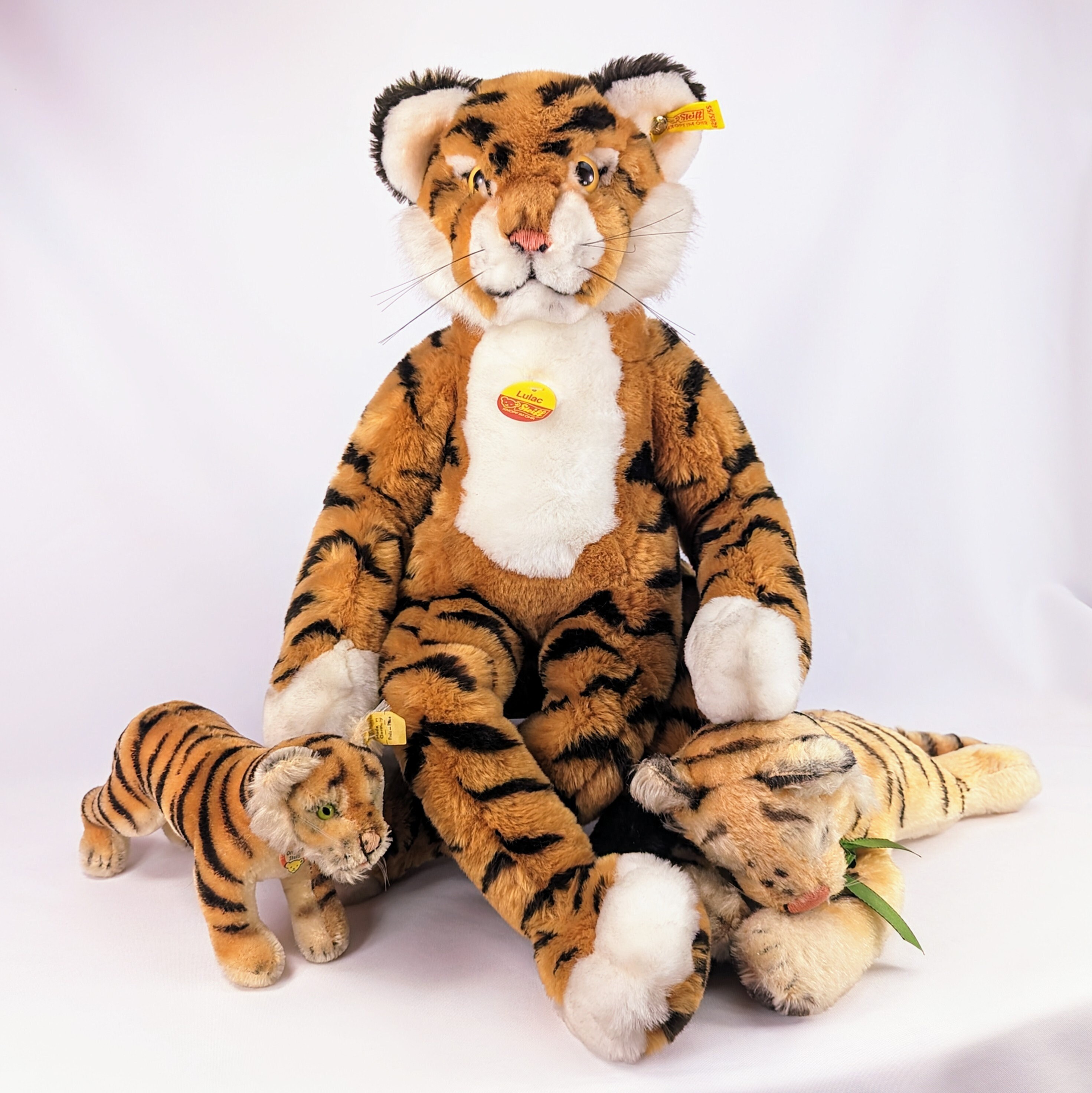 Steiff Floppy Tiger Large 13 Inches Rattle in Paw Sleeping Lying