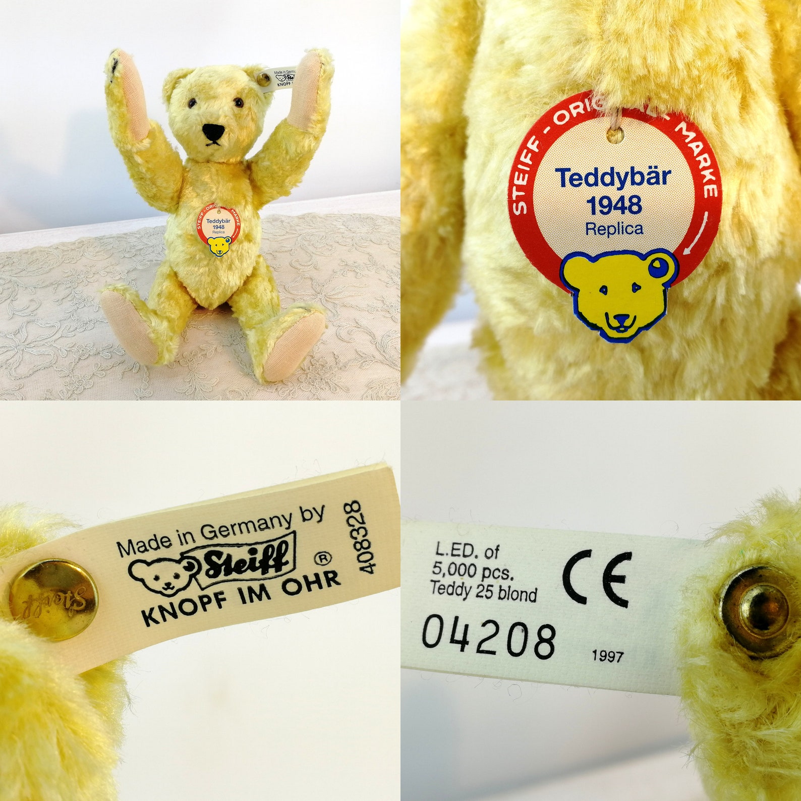 Steiff Teddy Bear Replica 1948 With All Ids Vintage Made in - Etsy