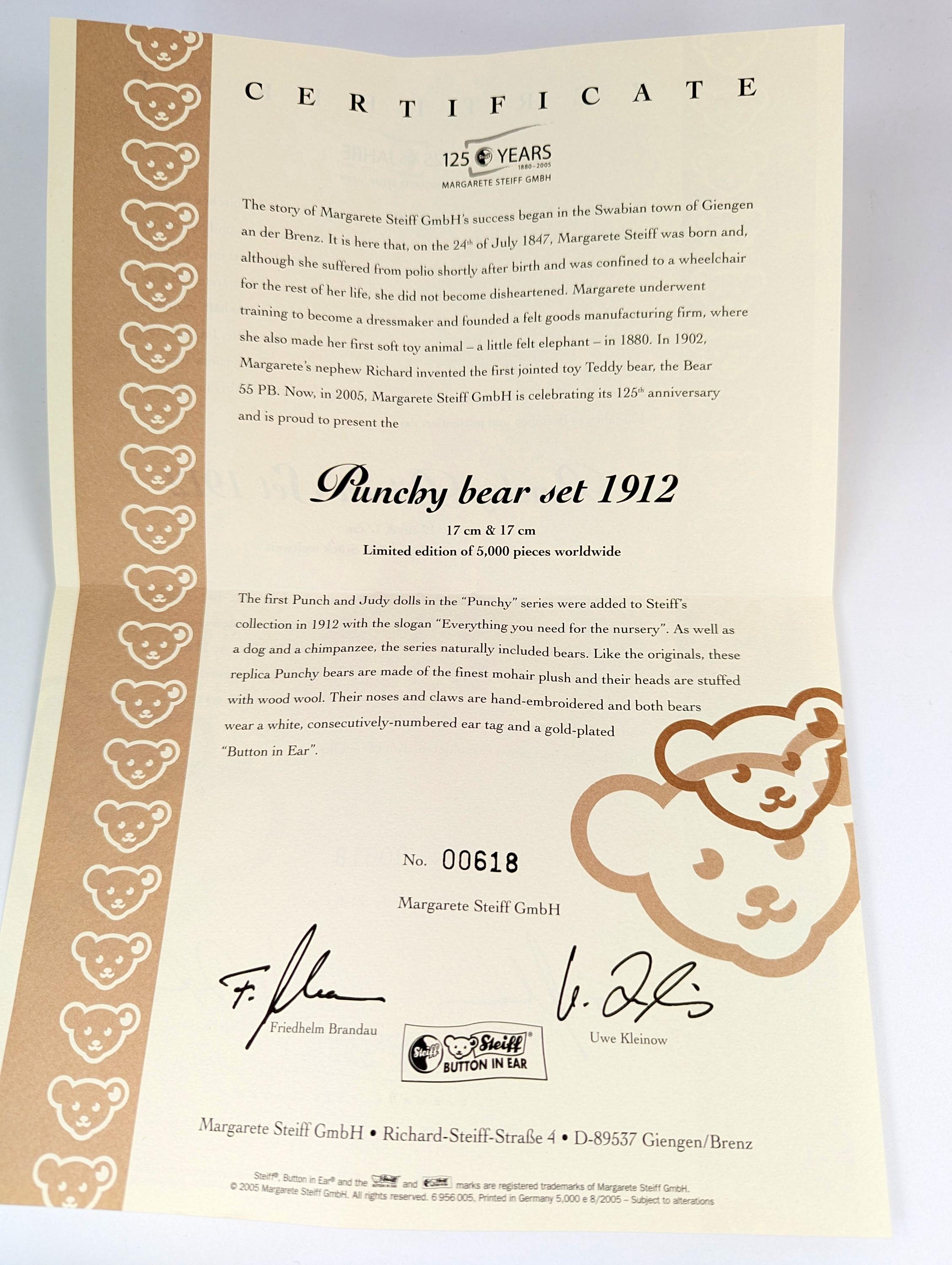 Steiff Punchy Bear Set 1912 Mint in Box Replica 2005 Limited