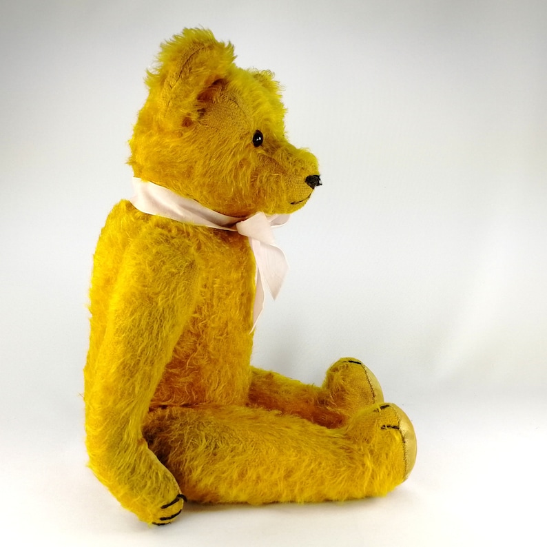 Vintage Petz teddy bear sitting and shown from the right side.
