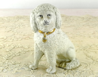 Parian Bisque Salon Poodle with gold collar for the luxury dollhouse 3 inches tall