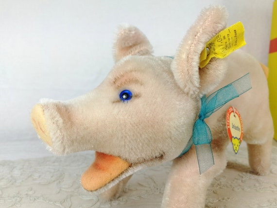 Steiff Pig Jolanthe All Ids Blue Glass Eyes 7 Inches Vintage 1960