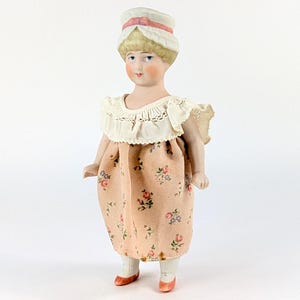 Antique German Doll 1880 all Bisque Dollhouse Size 7 inches marked Hertwig Katzhutte