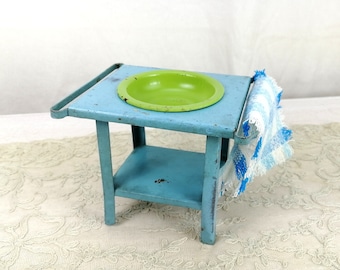 Dollhouse Tin Washstand with original bowl and towel holders