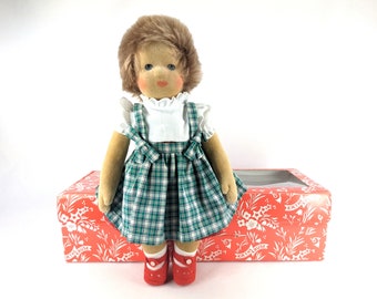 Lalka Kathe Kruse w stylu vintage Mummelchen z lat 80. w kolorze miętowym w pudełku