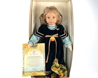 Steiff Doll Princess e Frog Prince, tutti gli ID, prodotti nel 1991, edizione limitata, perfette nella scatola originale.