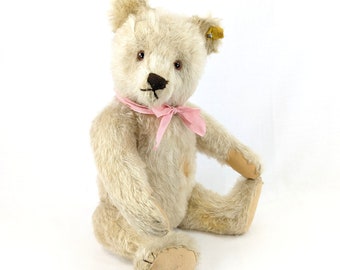 White Steiff Teddy Bear with IDs 17 inches vintage produced 1950 to 1951