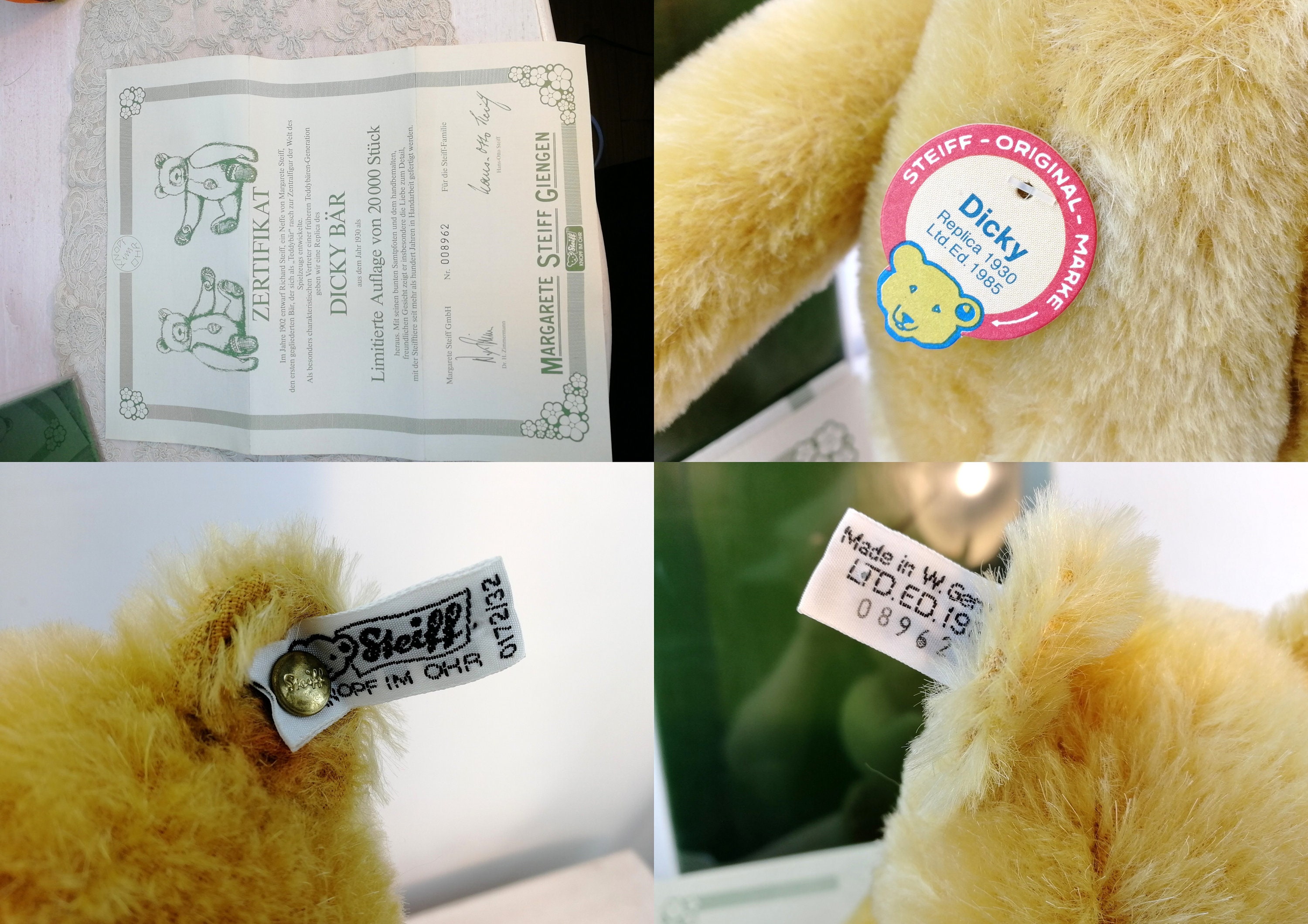 Steiff Dicky Bear Replica 1930 All Ids Mib Vintage Ltd