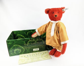 Steiff Alfonzo Teddy Bear 1908 mint in box 14 inches red mohair 1990 true replica