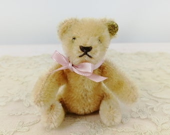 Old Steiff mini teddy bear with ID beige flexible limbs 1980s made