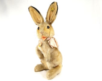 Steiff Rabbit Bunny Manni toutes les pièces d’identité mendiant grand 18 pouces 1961 à 1964 vintage