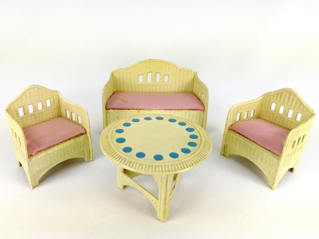White Dollhouse Furniture Set 1920s German Erzgebirge by Karl Schreiter