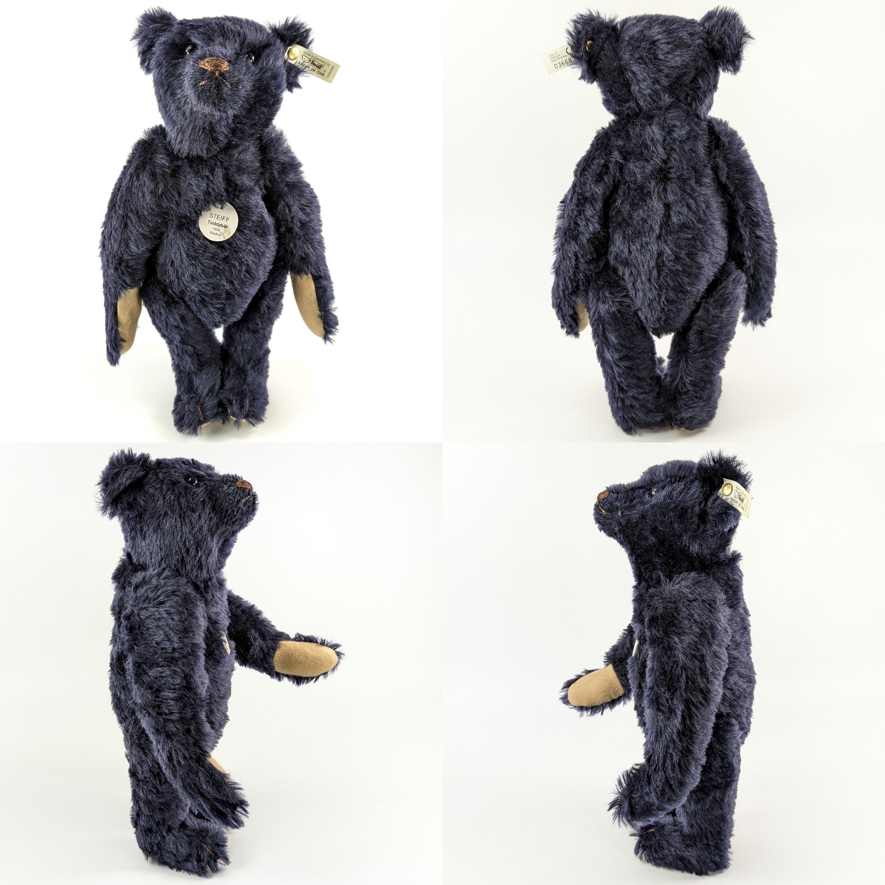 Steiff Teddy Bear 1909 Replica All Ids Midnight Blue 14 Inches
