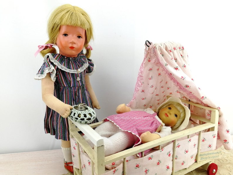 Vintage Doll Bed With Canopy on Wheels Flowery Original Etsy