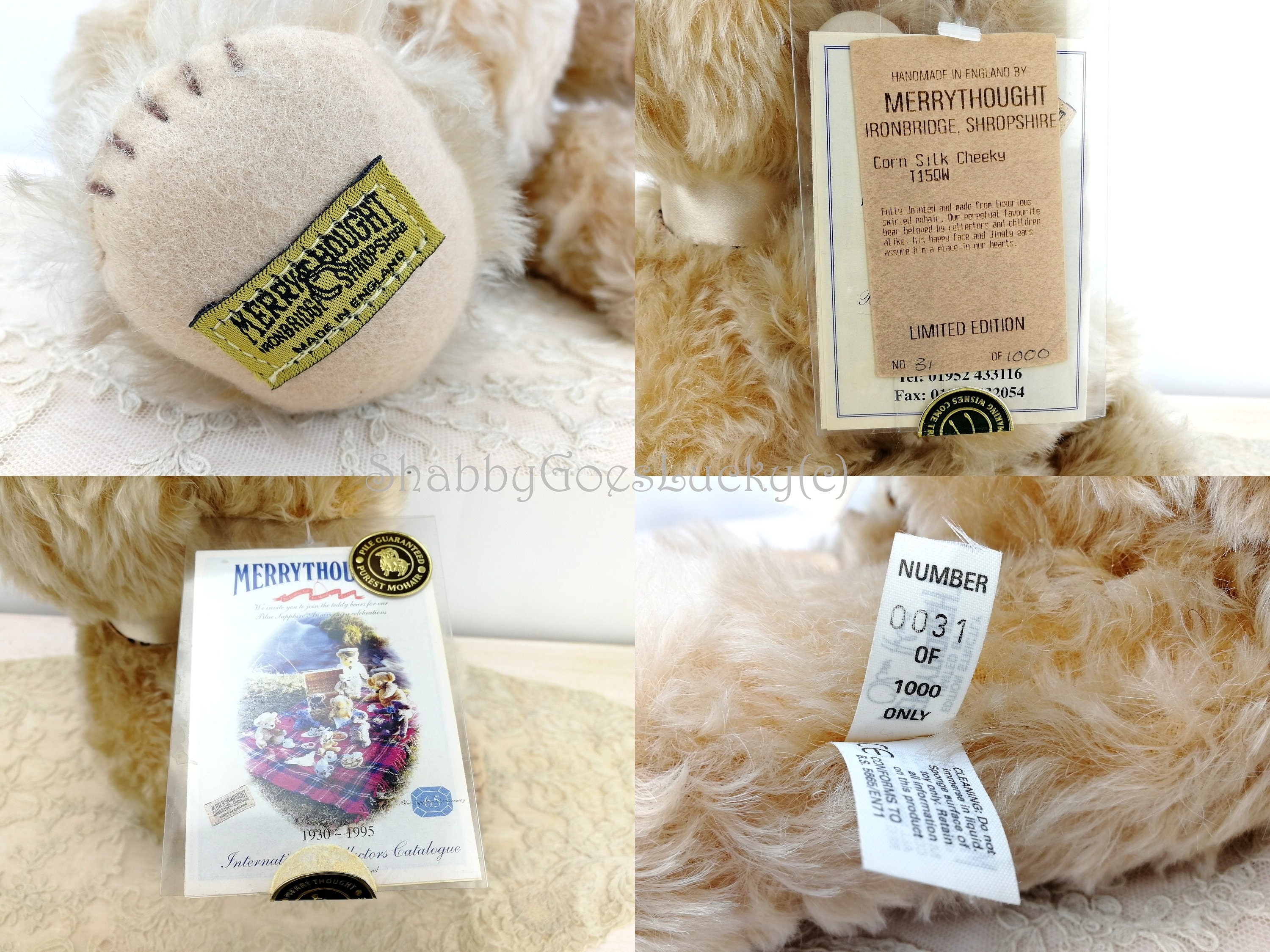 Merrythought Teddy Bear Corn Silk Cheeky 15 Inches pic