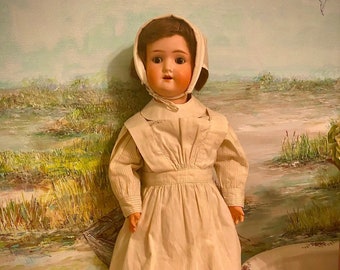 Deutsche antike Puppe. Schönau Hoffmeister. 22 Zoll. Wunderschönes antikes Krankenschwester- oder Kindermädchenkostüm. Atemberaubende Puppe. datiert 1900