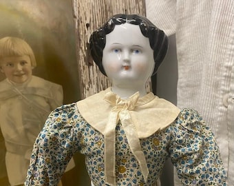 Antique China head doll. Civil War era. original dress. 19 inch