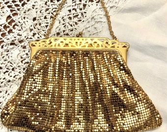 Vintage Whiting Davis Metal Mesh Evening Purse 1920s Flapper Handbag Excellent Condition Blue Jeweled Clasp