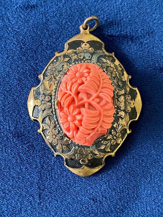 Cameo- Coral carved- Victorian Locket