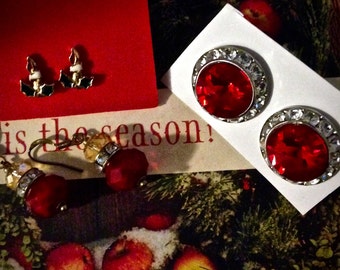 Vintage Red and 1 Christmas Pierced Earrings Lot