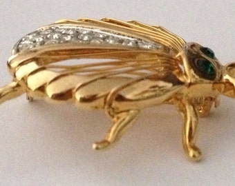 Rhinestone Beetle Costume Jewelry Brooch